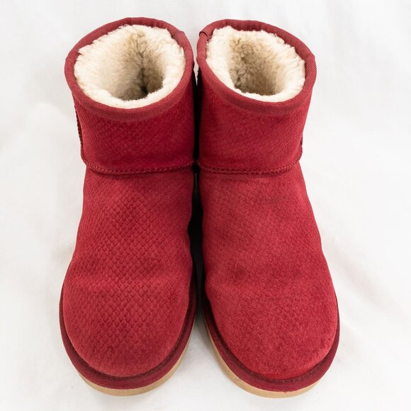 UGG Australia Classic Mini Exotic Scales Sheepskin Boots Women’s 10 Pink Suede - Picture 3 of 10